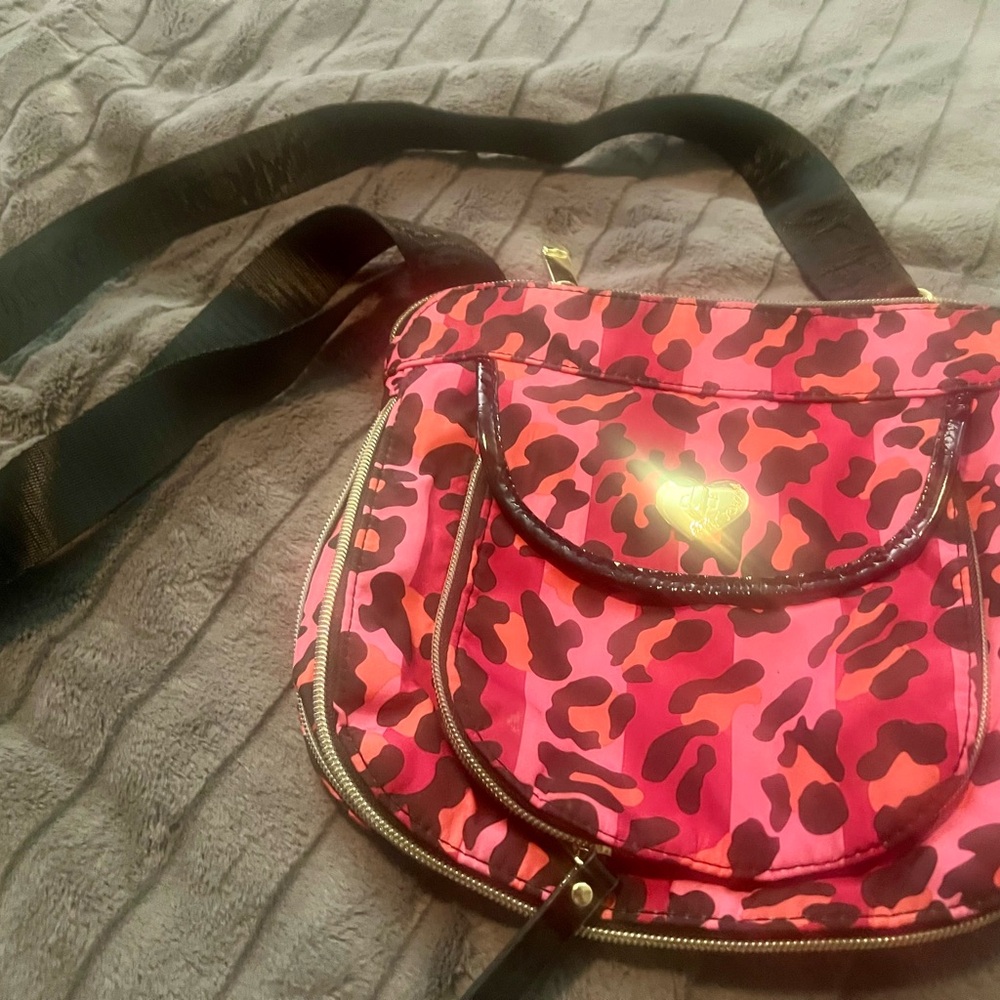 Betsey Johnson Pink and Black Leopard Crossbody Bag